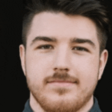 a close up of a man 's face with a beard .