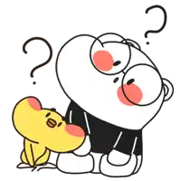 a cartoon of a bear and a chicken with a question mark on their head