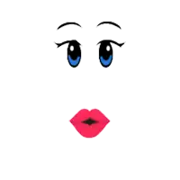 a cartoon face with blue eyes and red lips on a white background