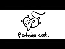 a black and white drawing of a potato cat with the word potato cat below it