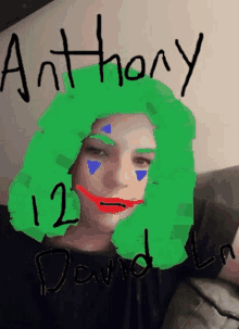 a drawing of anthony and david with green hair and makeup