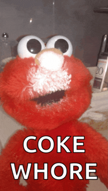 elmo stuffed animal that says coke whore on the bottom