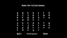 a black screen with white letters and the words name the fallen human at the top