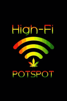 a high-fi potspot logo with a marijuana leaf on a black background