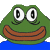 a green frog with big eyes and a brown mouth is smiling on a blue background .