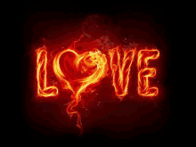 the word love is written in flames and has a heart in the middle .