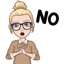 a cartoon girl wearing glasses and a brown sweater is saying no .