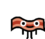 a cartoon drawing of a piece of bacon with a smiling face and dripping eyes .