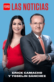 a man and a woman standing next to each other on a blue background with the words foro las noticias