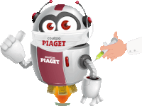 a cartoon illustration of a robot that says colegio piaget on it