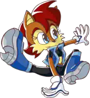 a cartoon drawing of sally the hedgehog wearing a blue jacket and pants