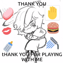 a drawing of a girl with the words thank you for playing with me on the bottom