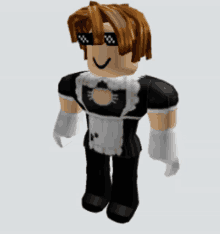 a roblox character is wearing a maid outfit and sunglasses