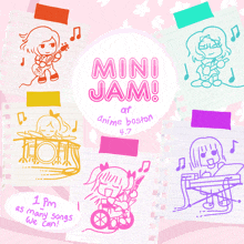 a poster advertising mini jam at anime boston