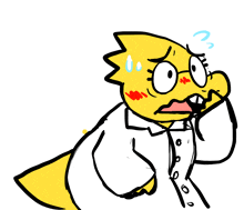 a drawing of a yellow cartoon character with glasses and a surprised look on his face