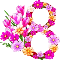 the number 8 is surrounded by pink flowers on a white background