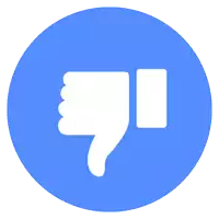 a blue circle with a white thumbs down icon