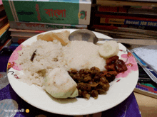 a plate of food sits in front of a stack of books including one titled recent job skills