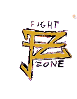 a logo for a company called fight zone with an arrow pointing down