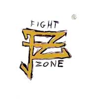 a logo for a company called fight zone with an arrow pointing down