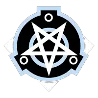 a black and white circle with a pentagram in the center