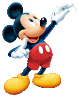 a cartoon character named mickey mouse is pointing up