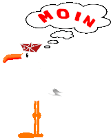 a cartoon drawing of a seagull with a thought bubble that says moin