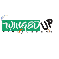 a logo for winged up paragliding has a green background