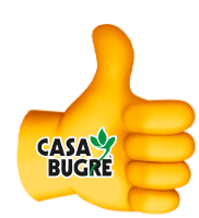 a yellow thumbs up sign with casa bugre written on it