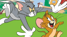 a cartoon of tom and jerry on a green background