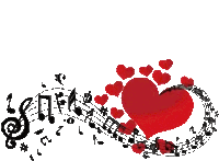 a red heart is surrounded by musical notes on a white background