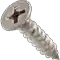 a close up of a stainless steel screw with a cross on it on a white background .