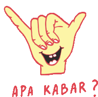 a drawing of a hand with a smile and the words apa kabar written below it