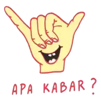 a drawing of a hand with a smile and the words apa kabar written below it