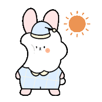 a cartoon of a rabbit wearing a sleep cap and a plaid shirt