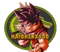 a kaiokenx500 logo with a cartoon character