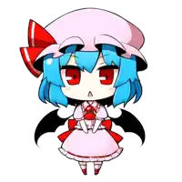 a little girl with blue hair and red eyes