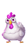 a cartoon chicken with glasses and a purple crest on its head