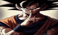 a close up of a dragon ball z character making a shhh sign .