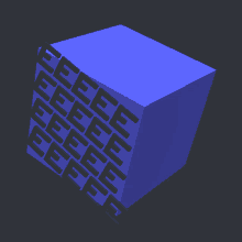 a blue cube with a pattern of letters on it