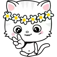 a cat with a flower crown on its head is giving a peace sign