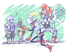 a drawing of a group of cartoon characters including sans papyrus and undertale characters