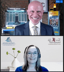 a man and a woman are on a video call with a candy machine behind them