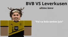 a poster for bvb vs leverkusen with a man wearing a yellow shirt