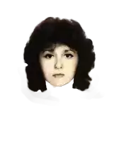 a black and white drawing of a woman 's face on a white background