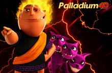 a palladium 4d poster with a cartoon character