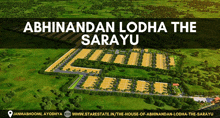 an advertisement for abhinandan lodha the sarayu shows an aerial view of the area