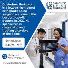 an advertisement for orthopedic spine associates shows a doctor and a nurse