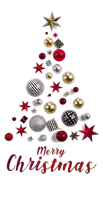 a merry christmas greeting card with a christmas tree made of decorations