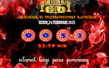 a red and black background with the words museum bola on top